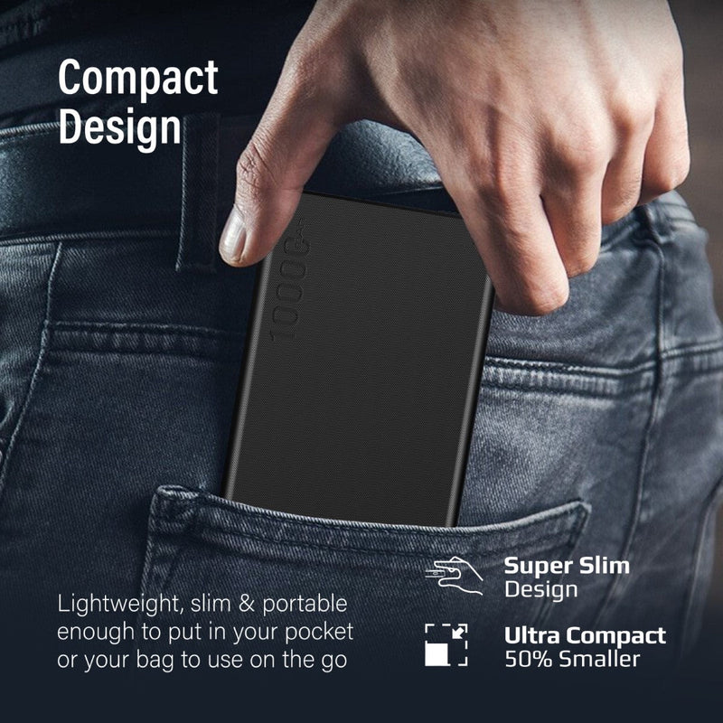 Promate PRO Dual USB-A USB-C Output Smart Super Charging Super Slim Power Bank Black