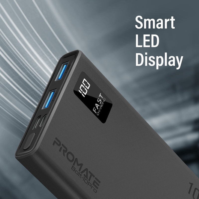 Promate PRO Dual USB-A USB-C Output Smart Super Charging Super Slim Power Bank Black