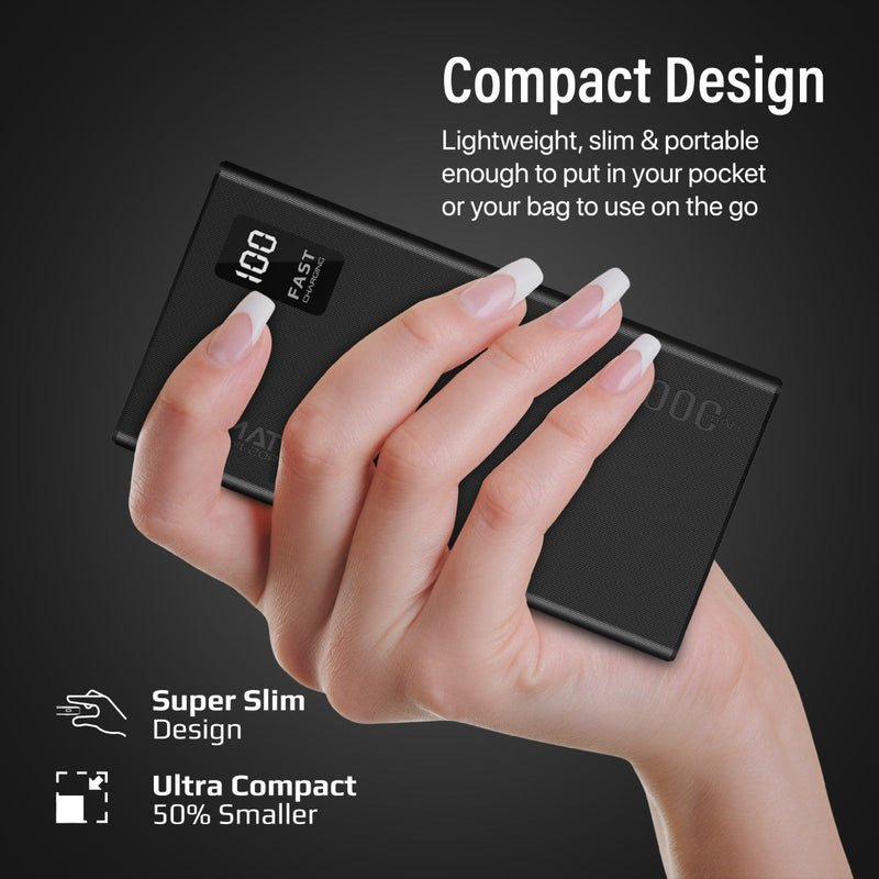 Promate PRO Dual USB-A USB-C Output Smart Super Charging Super Slim Power Bank Black