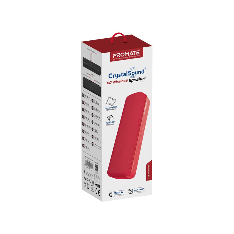 Promate Capsule-2 Crystal Sound HD Wireless Speaker (Red)