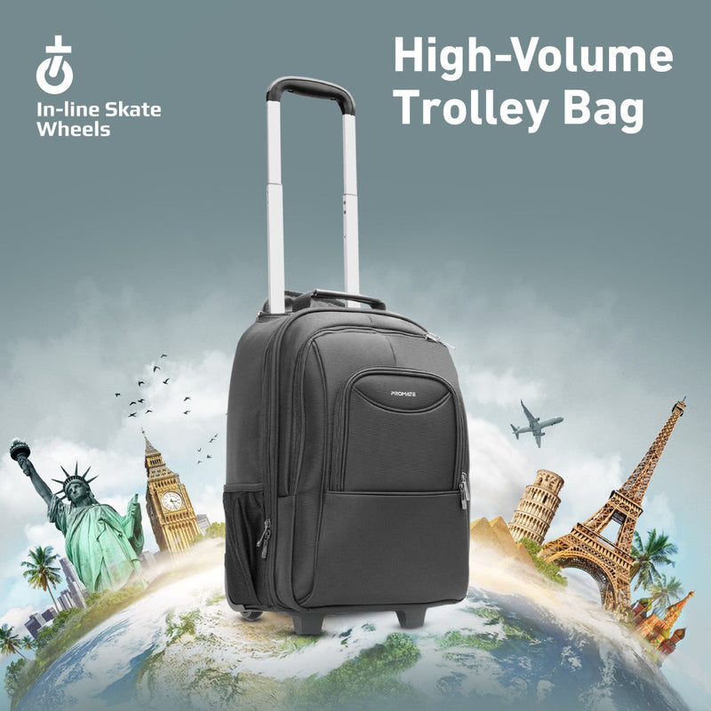 Promate Mogul-TR 2-in-1 Secure Storage Water Resistant Trolley Bag for 16" Laptop With Multiple Large Compartments