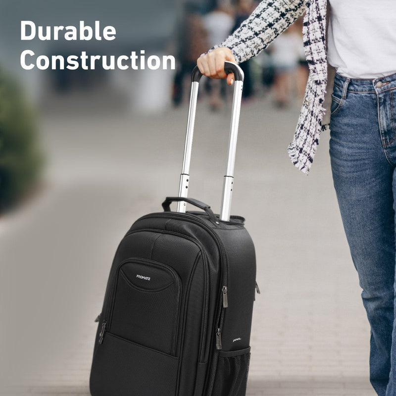 Promate Mogul-TR 2-in-1 Secure Storage Water Resistant Trolley Bag for 16" Laptop With Multiple Large Compartments