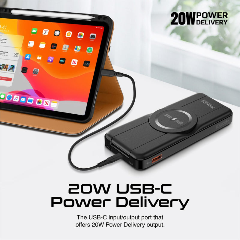 Promate PowerPack-Fold 10000mAH 20W Magsafe Compatible Wireless Charging Power Bank