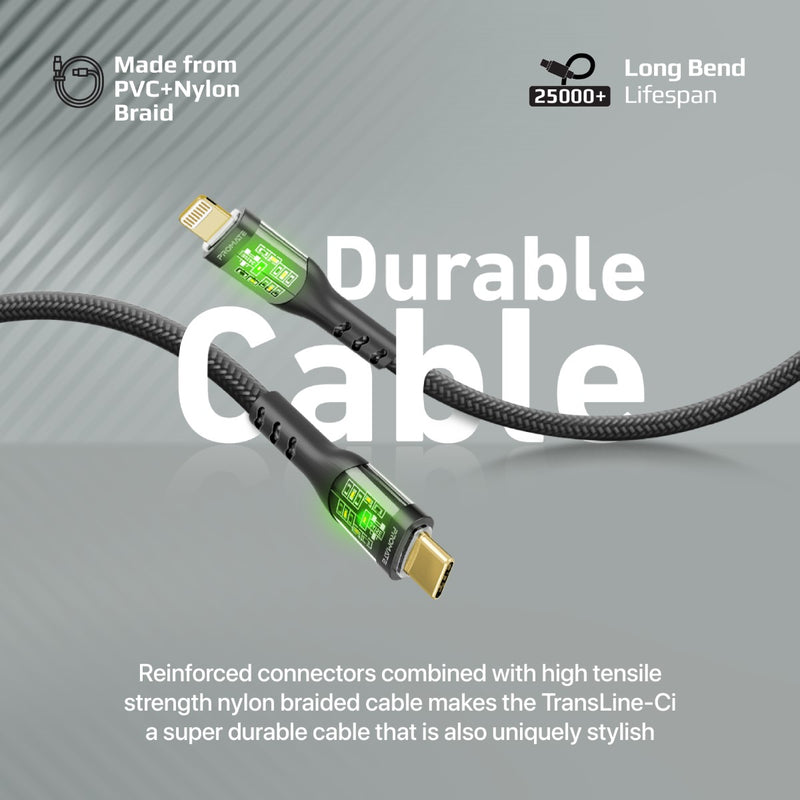 Promate Transline-Ci 27Watts Power Delivery USB-C to Lightning Cable Transparent Shells (Black)