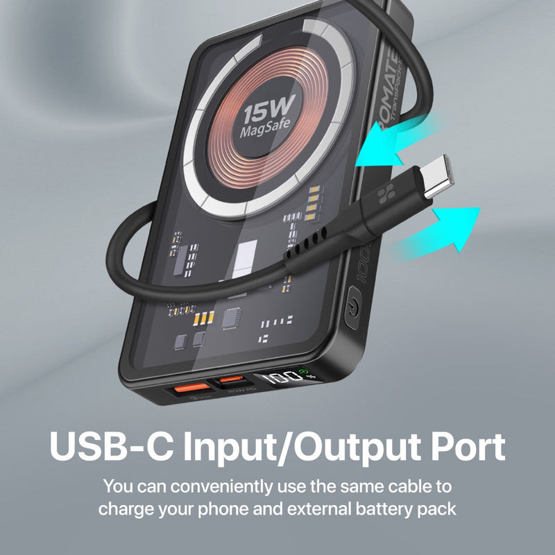 Promate Transpack-10 10000MAH Transparent Super Charge Magsafe 15W Wireless Charging Power Bank