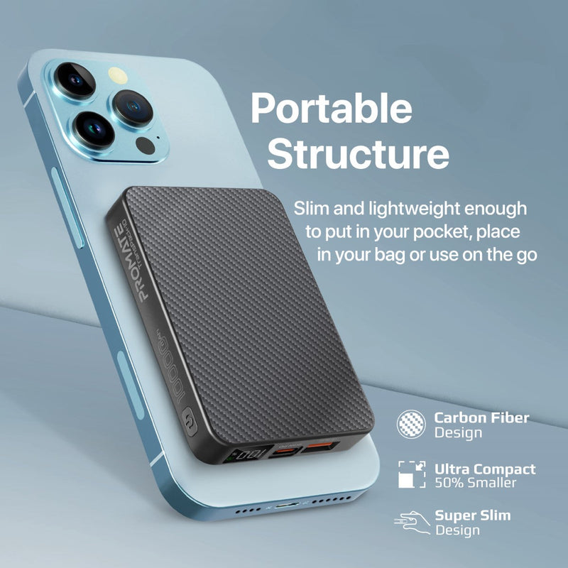 Promate Transpack-10 10000MAH Transparent Super Charge Magsafe 15W Wireless Charging Power Bank
