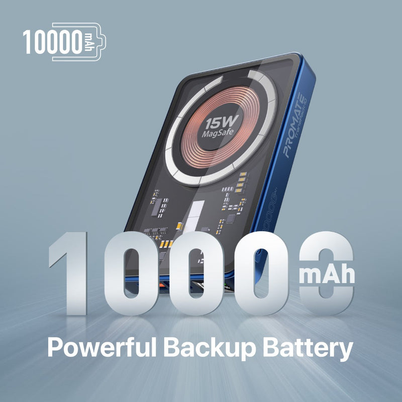 Promate Transpack-10 10000MAH Transparent Super Charge Magsafe 15W Wireless Charging Power Bank