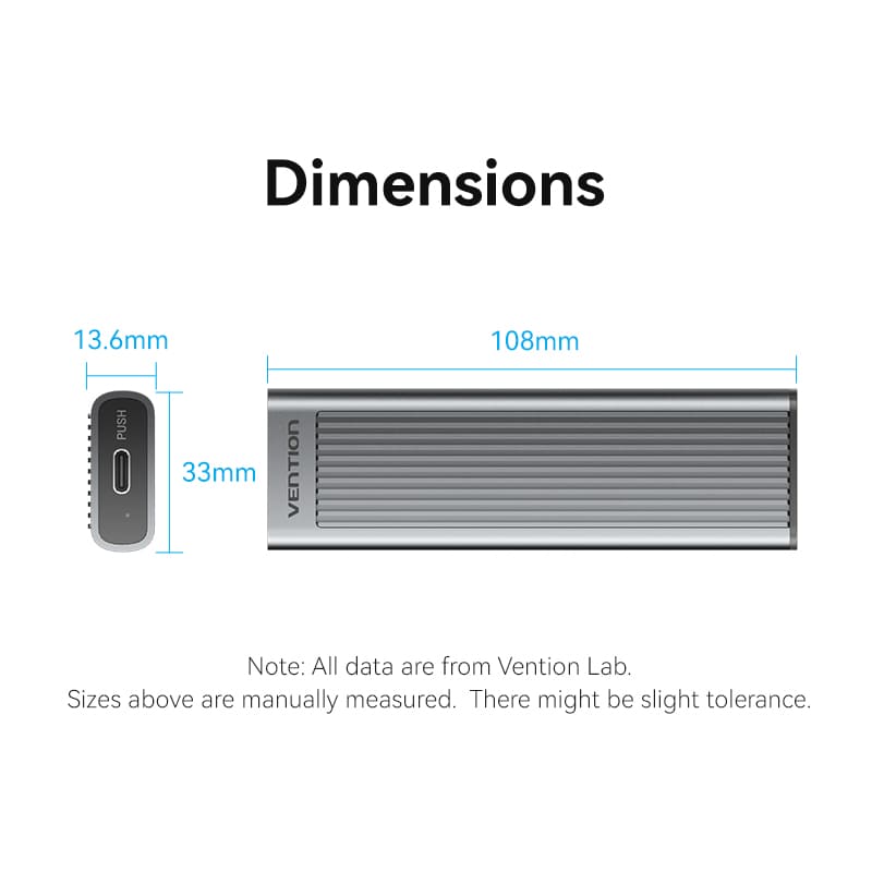 Vention M.2 NVMe & SATA SSD Enclosure (USB 3.2 Gen 2-C) with Heat Sink