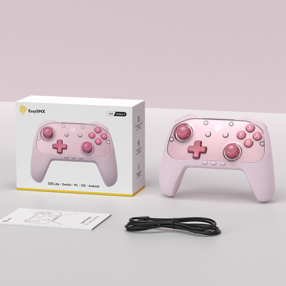 EasySMX S10 Lite Gaming Controller with Hall Effect Microswitch 9-Axis Precision for Nintendo Switch 2/PC/SteamDeck/iOS/Android (Black, Blue, Pink)