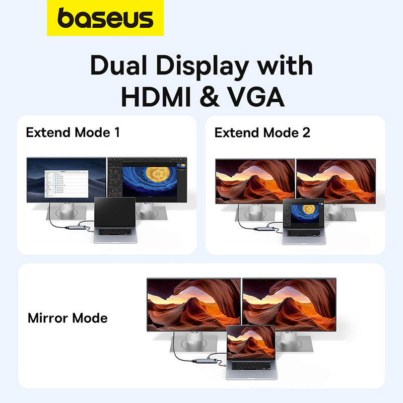 Baseus Metal Gleam Series 11-Port Hub USB-C to HDMI 4K@60Hz + VGA + 3xUSB 3.0 + USB 2.0 + USB-C PD