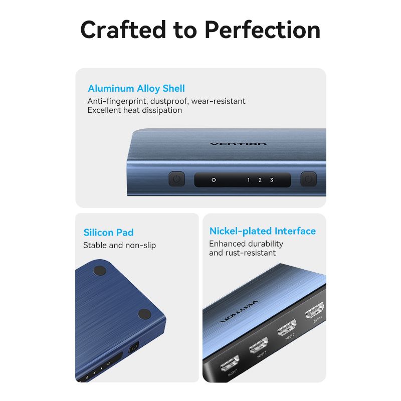 Vention 3-in-1 Out HDMI Switcher (Gray Aluminum Alloy Type, Blue Aluminum Alloy Type)