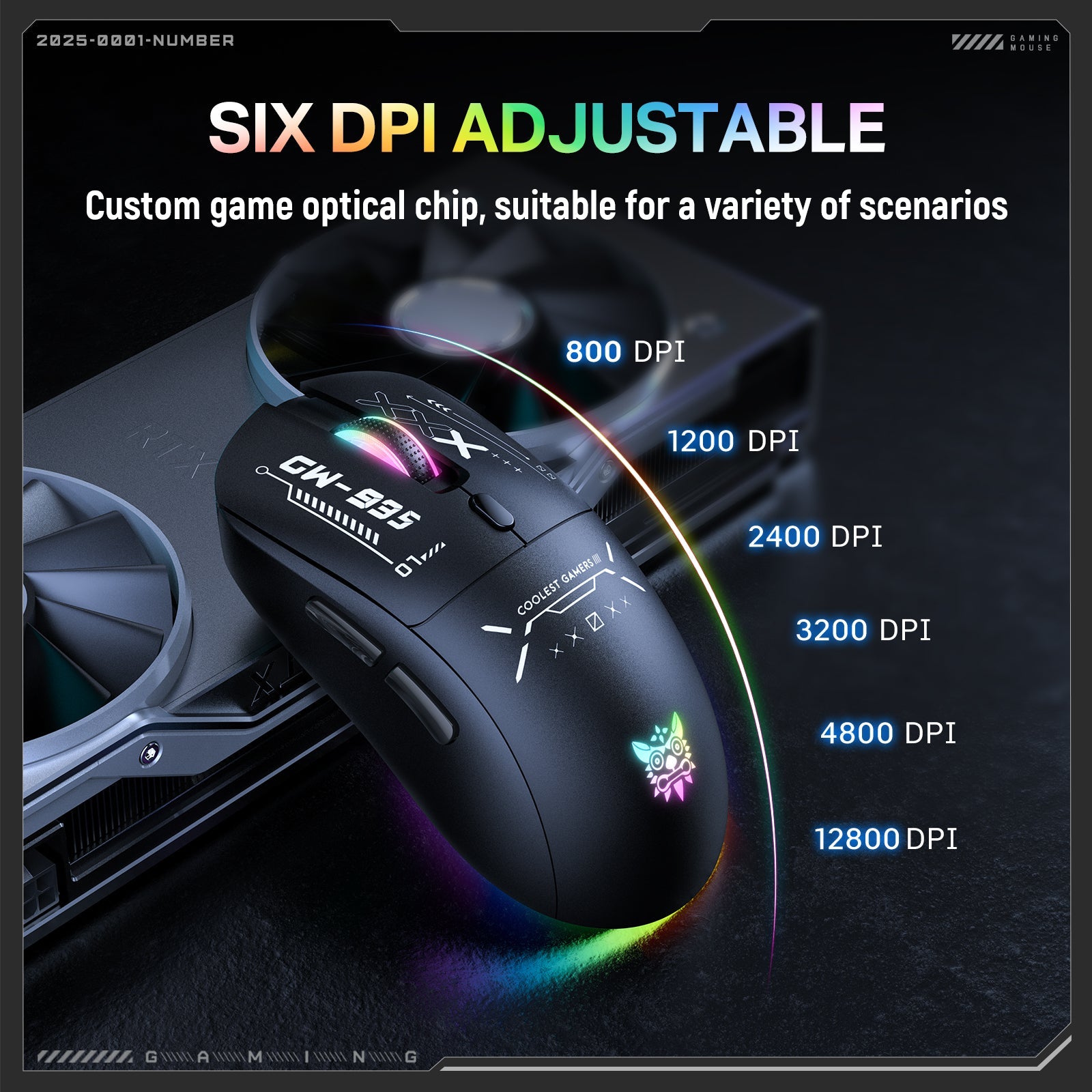 Onikuma CW935 RGB Tri-Mode Wireless Gaming Mouse (Black)