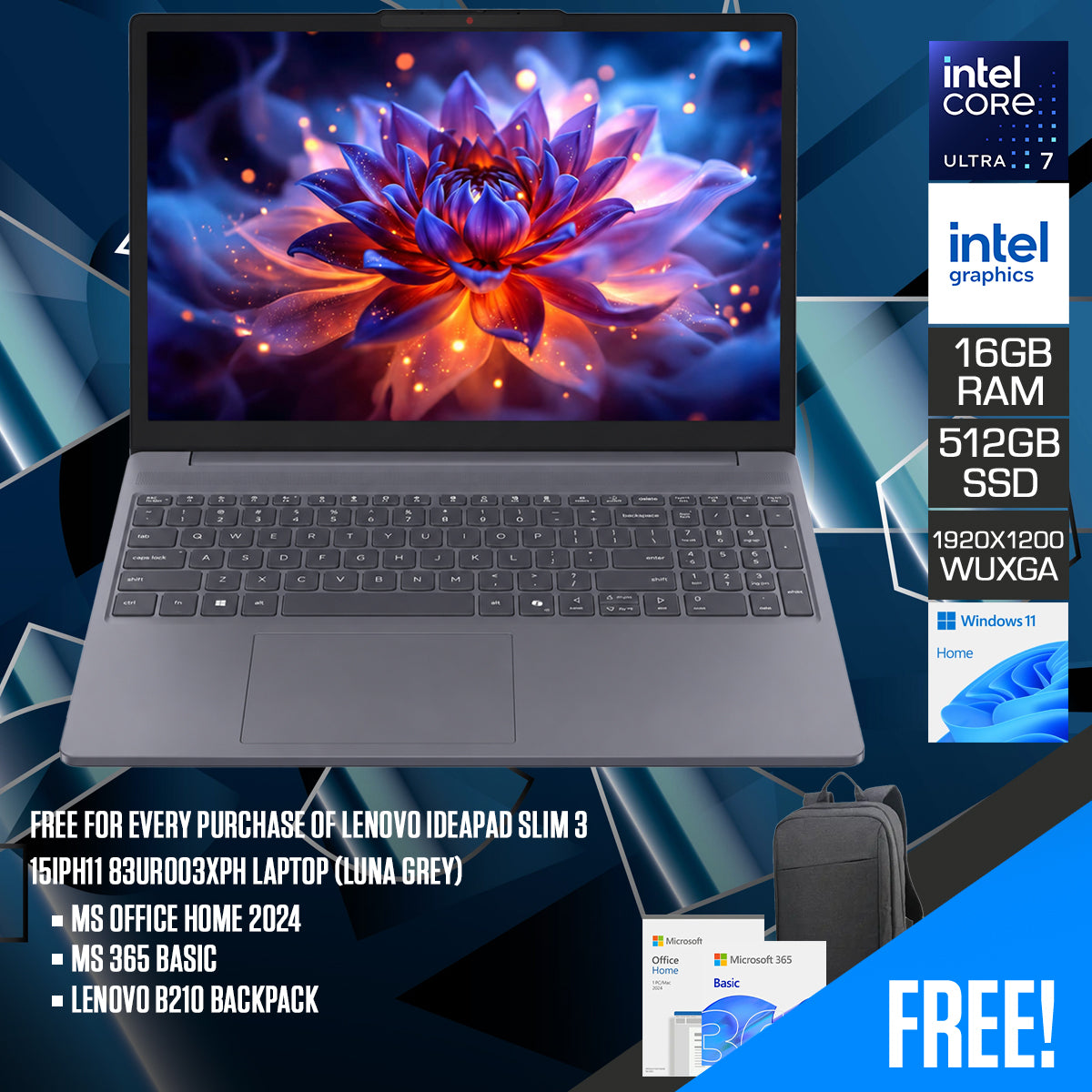 Lenovo IdeaPad Slim 3 15IPH11 83UR003XPH Laptop (Luna Grey)