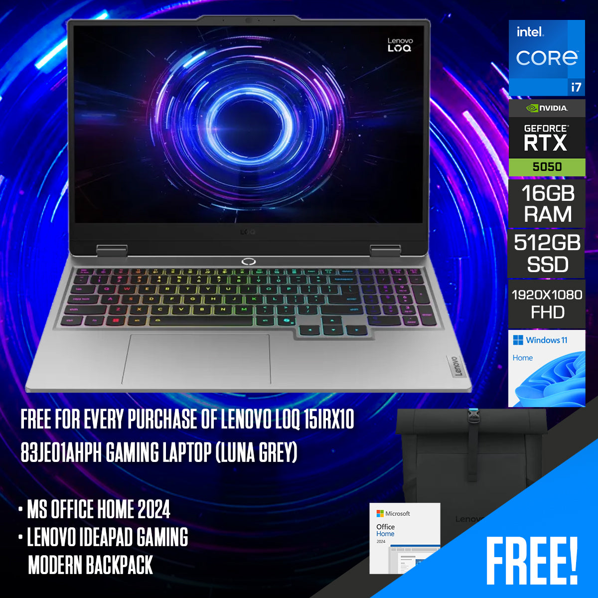 Lenovo LOQ 15IRX10 83JE01AHPH Gaming Laptop (Luna Grey)