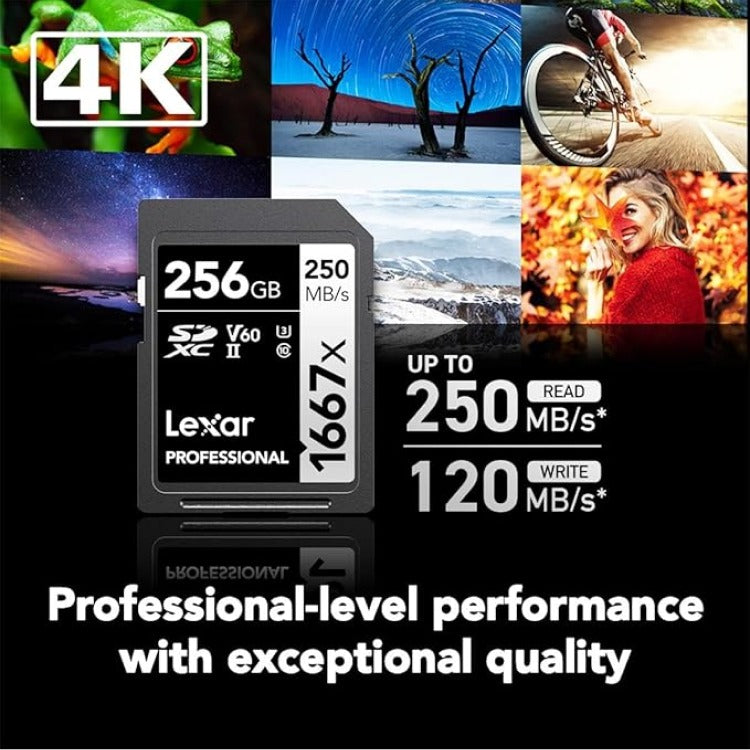 Lexar Professional 1667x 256GB SDXC UHS-II C10 U3 V60 250MB/s Read 120MB/s Write SD Card SILVER Series (LSD256CB1667)