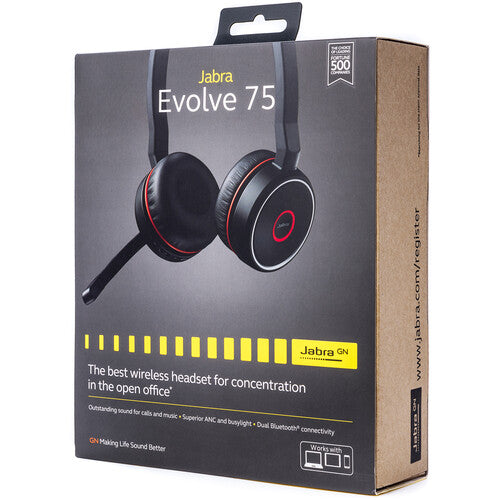 Jabra Evolve 75 SE Link 380A MS Stereo Noise-Canceling Wireless Headset (Black)