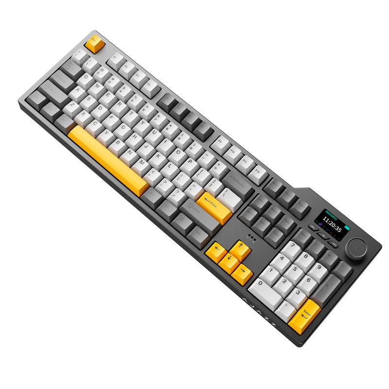 Ajazz AK35I V3 Max RGB Tri-Mode 100% 104-Keys Gasket-Mounted Hot-Swappable Mechanical Keyboard with 1.14" TFT Display Screen & Knob (Black/Cream/Yellow) (Avocado Switch)