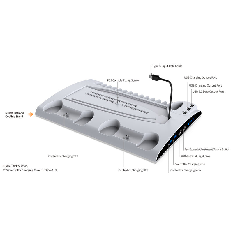 Dobe Multifunctional Cooling & Charging Stand For PS5 / PS5 Slim TP5-3570