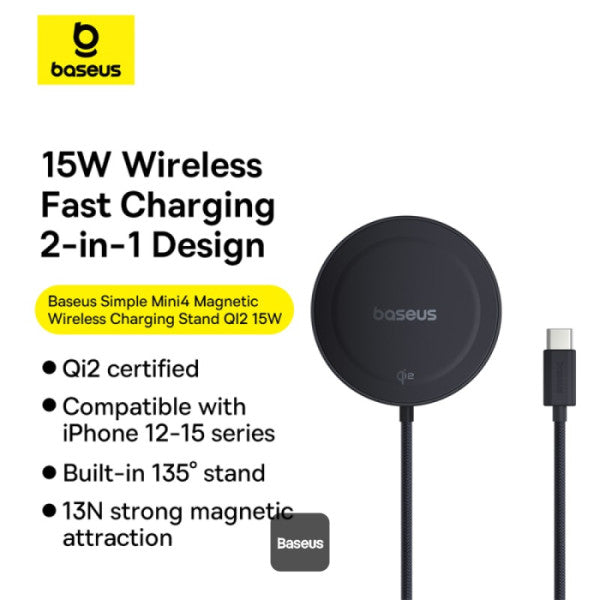 Baseus Simple Mini4 Magnetic Wireless Charging 15W Qi2 (Cosmic Black)  (P10273300121-01)