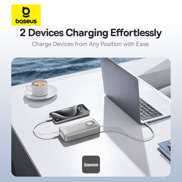 Baseus Free2Pull Power Bank 20000mAh 65W with Retractable USB-C Cable (Lunar Grey) (P10073700843-00)