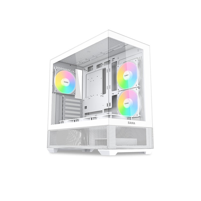 Sama V40 Mid-Tower Dual Tempered Glass Panel PC Case (Black, White)