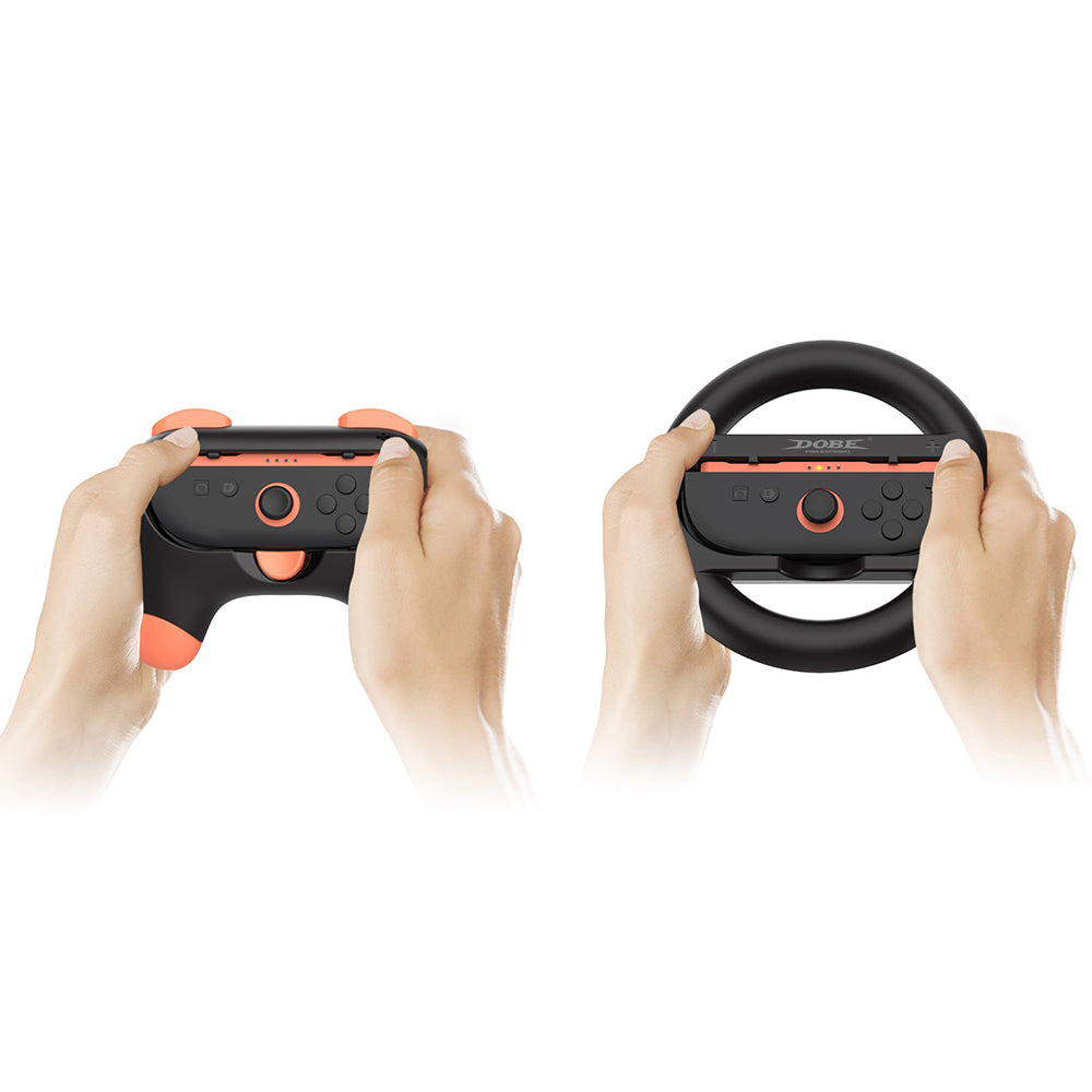 Dobe Controller Grip & Full-Circle Steering Wheel Kit for Nintendo Switch 2 Joy-Pad (Black) TNS-5110