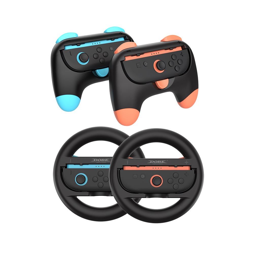 Dobe Controller Grip & Full-Circle Steering Wheel Kit for Nintendo Switch 2 Joy-Pad (Black) TNS-5110
