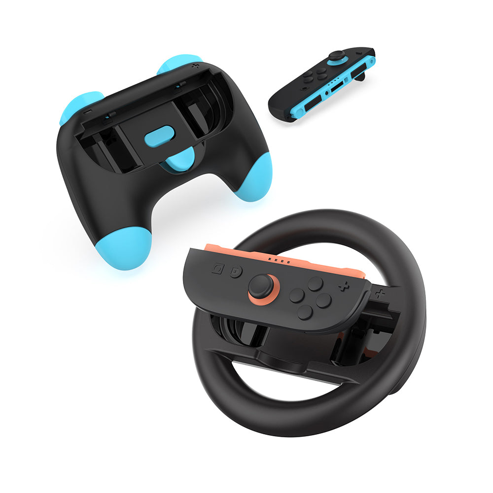 Dobe Controller Grip & Full-Circle Steering Wheel Kit for Nintendo Switch 2 Joy-Pad (Black) TNS-5110