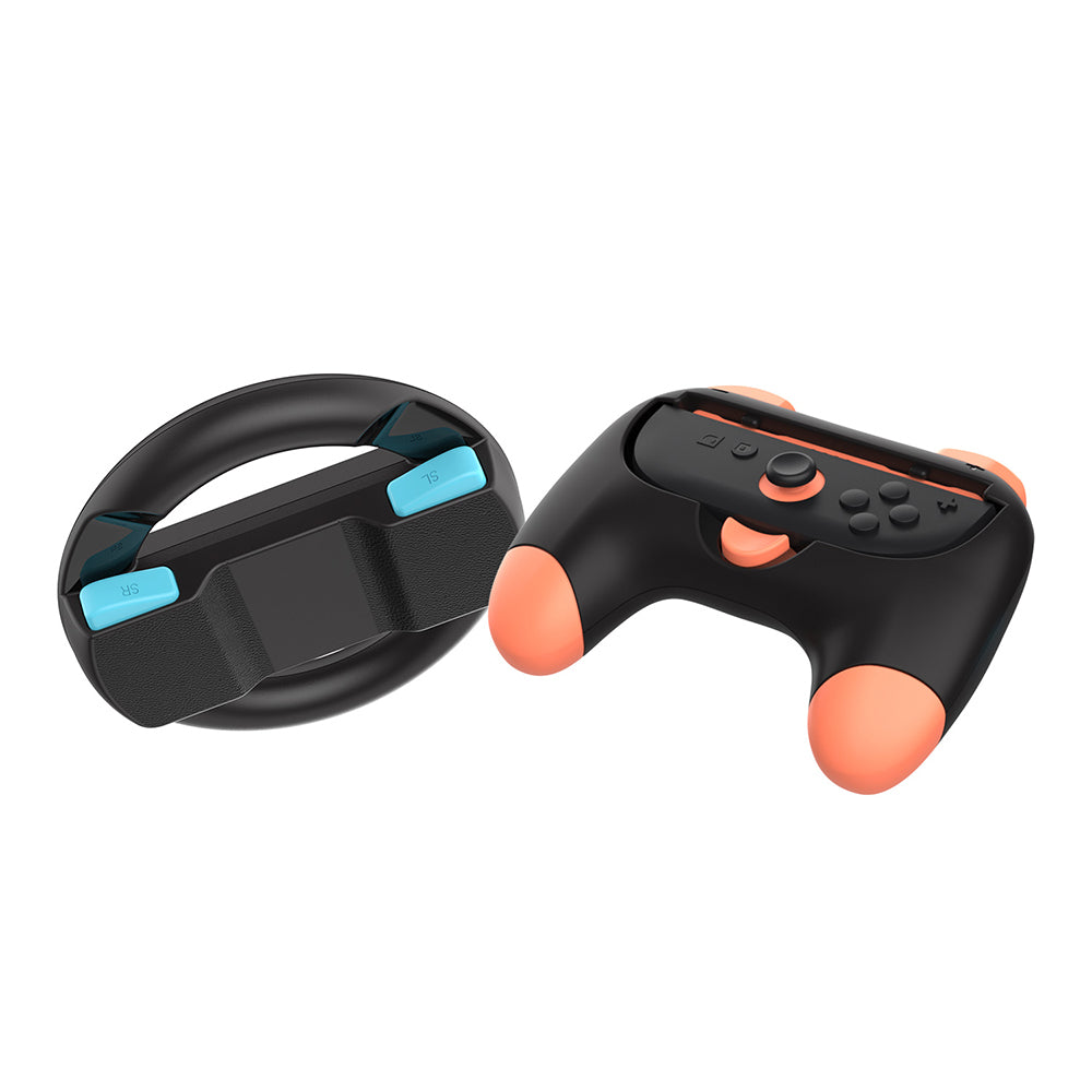 Dobe Controller Grip & Full-Circle Steering Wheel Kit for Nintendo Switch 2 Joy-Pad (Black) TNS-5110