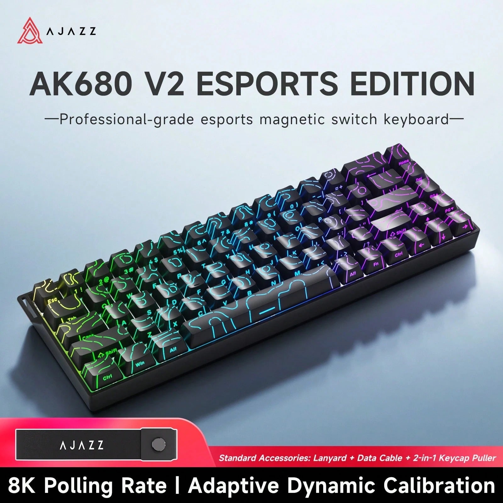 Ajazz AK680 V2 RGB Wired 68-Keys Aluminum Case Hot-Swappable Mechanical Keyboard (Black Contour Line) (Ice Island Switch)