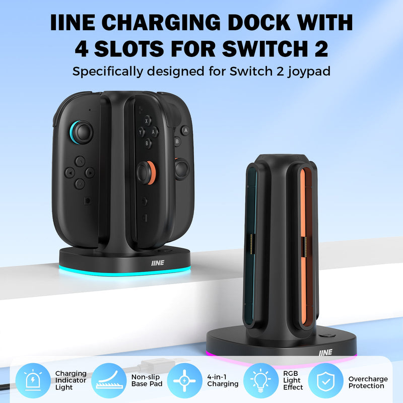 IINE Charging Dock with 4 Slots for Nintendo Switch 2 Controller