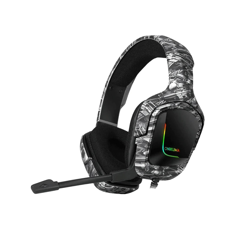 Onikuma K20 Wired Gaming Headset With Microphone RGB Light Noise Cancelling (Camouflage Gray) | DataBlitz
