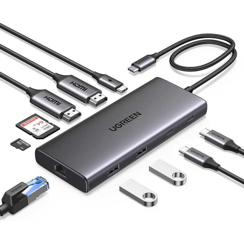 Ugreen USB-C To USB-A 3.2 + USB-A 3.0 + 2xUSB-C 3.2 + 2xHDMI + RJ45 Gigabit + SD & TF