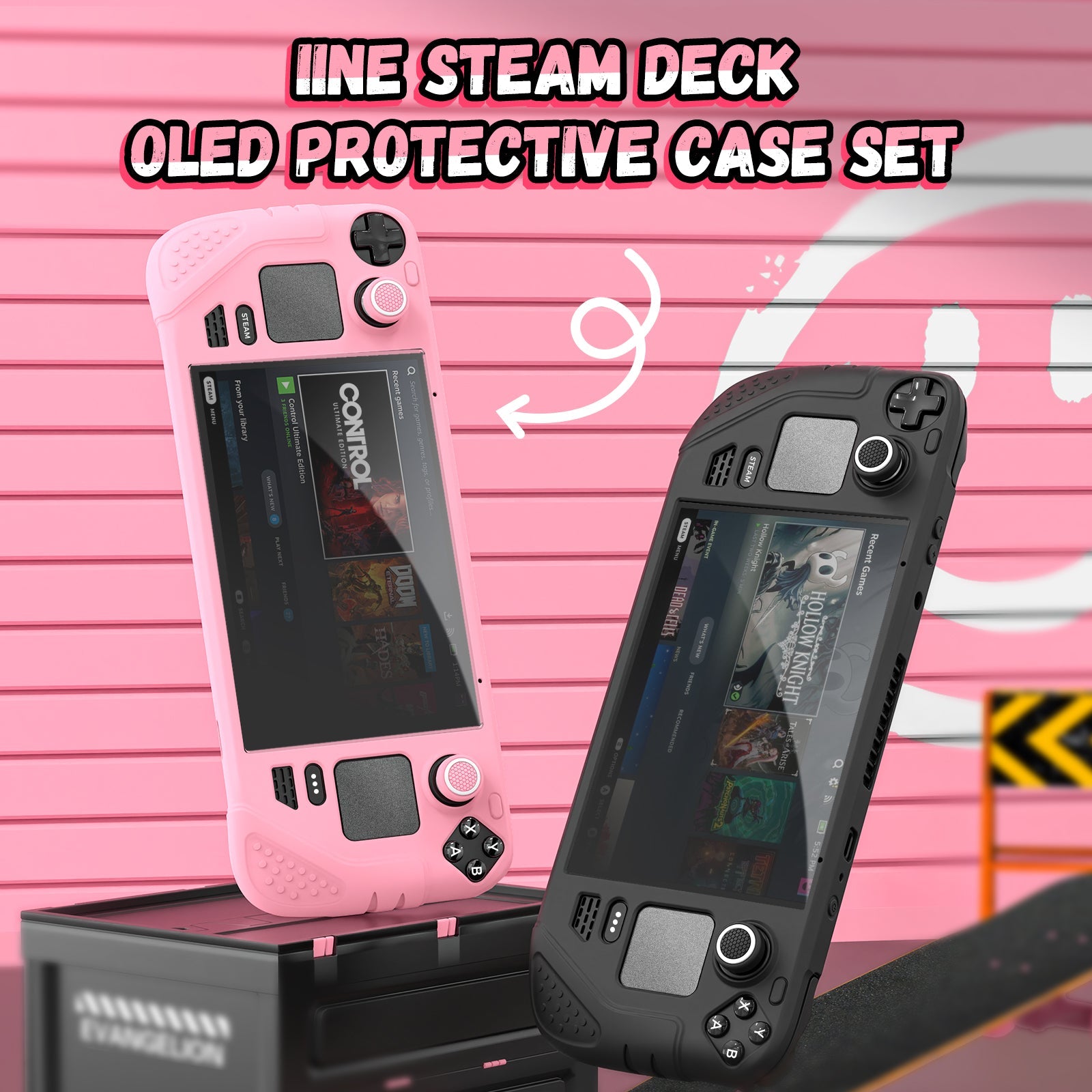 IINE Protective Case Set for Steam Deck OLED (Pink, Black)