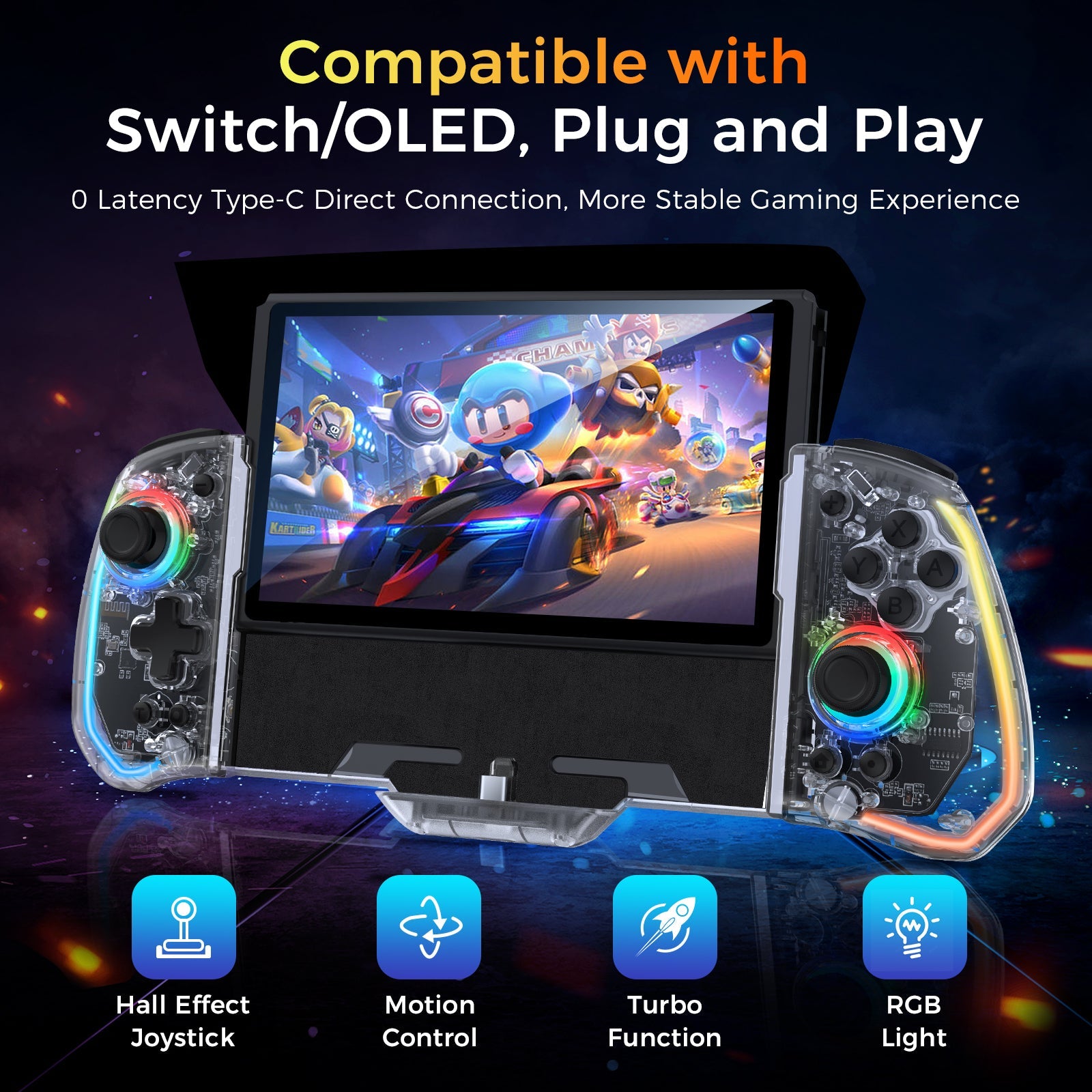 IINE Switch Handheld One Piece Joypad Controller For N-Switch / N-Switch OLED (Transparent) (L744)