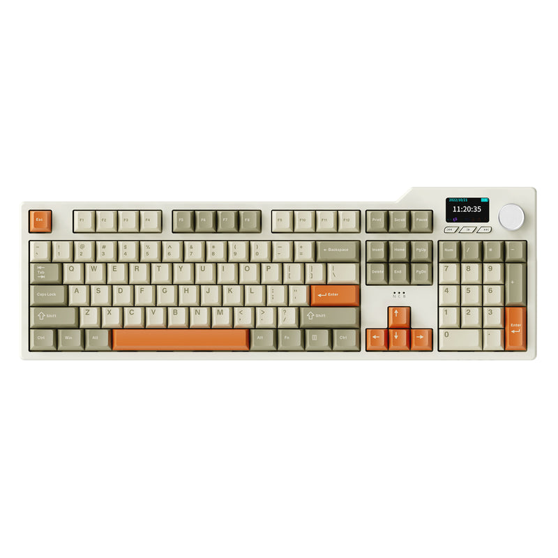 Ajazz AK35I V3 Max RGB Tri-Mode 100% 104-Keys Gasket-mounted Hot-Swappable Mechanical Keyboard with 1.14" TFT Display Screen & Knob (Grey/Cream/Orange) (Avocado Switch)