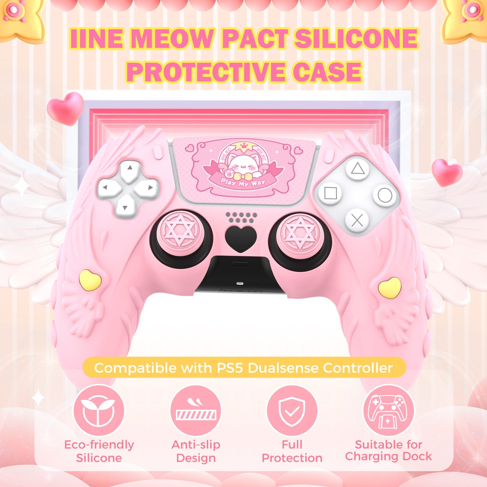 IINE Meow Pact Silicone Protective Case for PS5 Controller (Pink) (L1028)