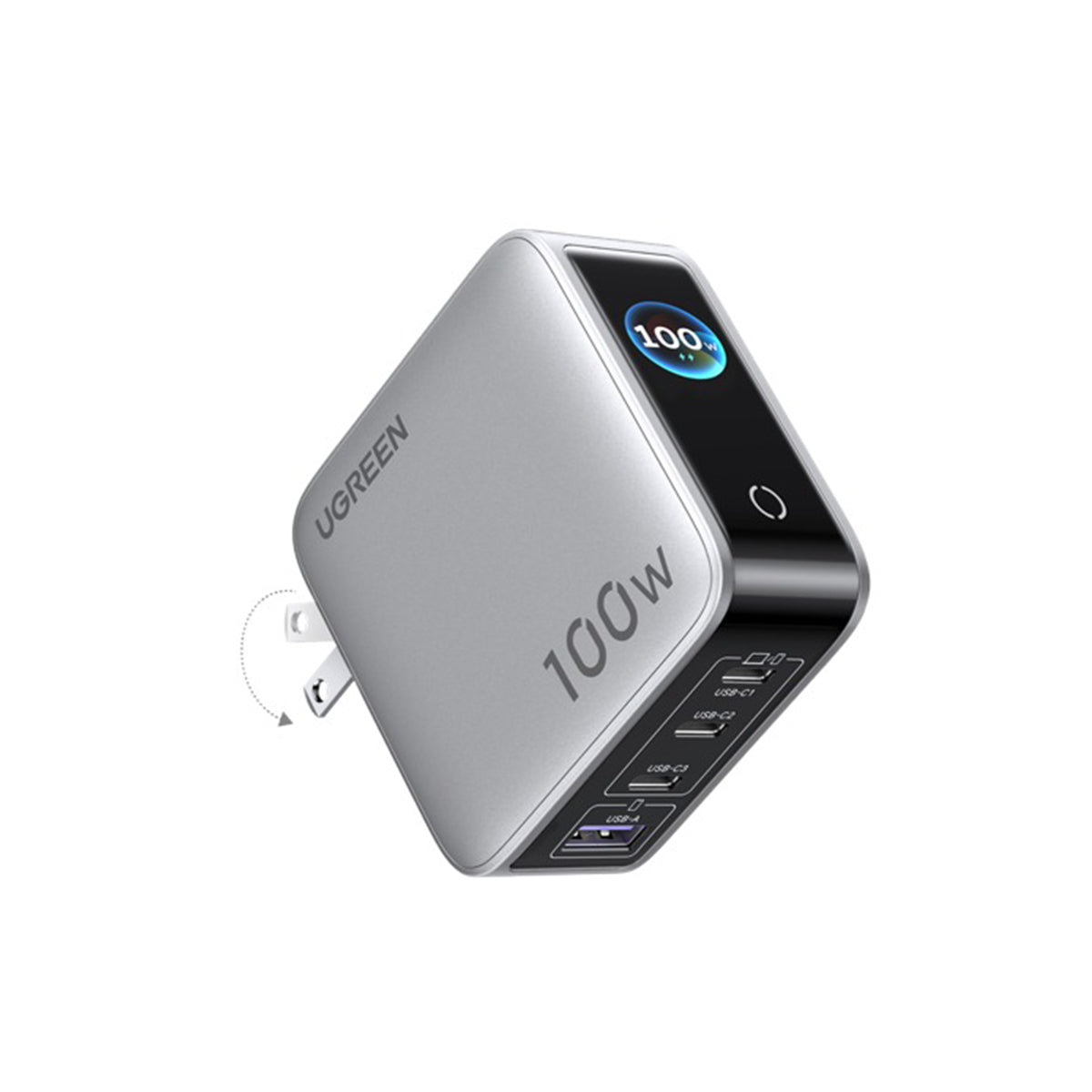 Ugreen Nexode Pro 100W 4-Port 3xUSB-C + 1xUSB-A GaN Fast Charger with Smart Display (Silver)