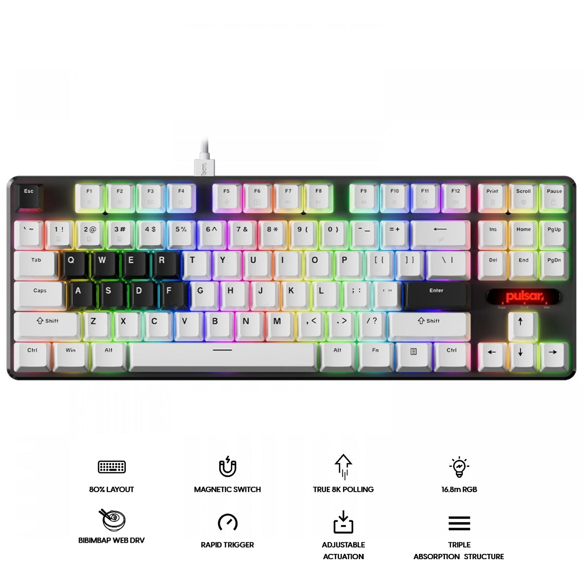 Pulsar PCMK 2 HE TKL ANSI Hall Effect Magnetic Gaming Keyboard (White) (PCMK2HE801W)