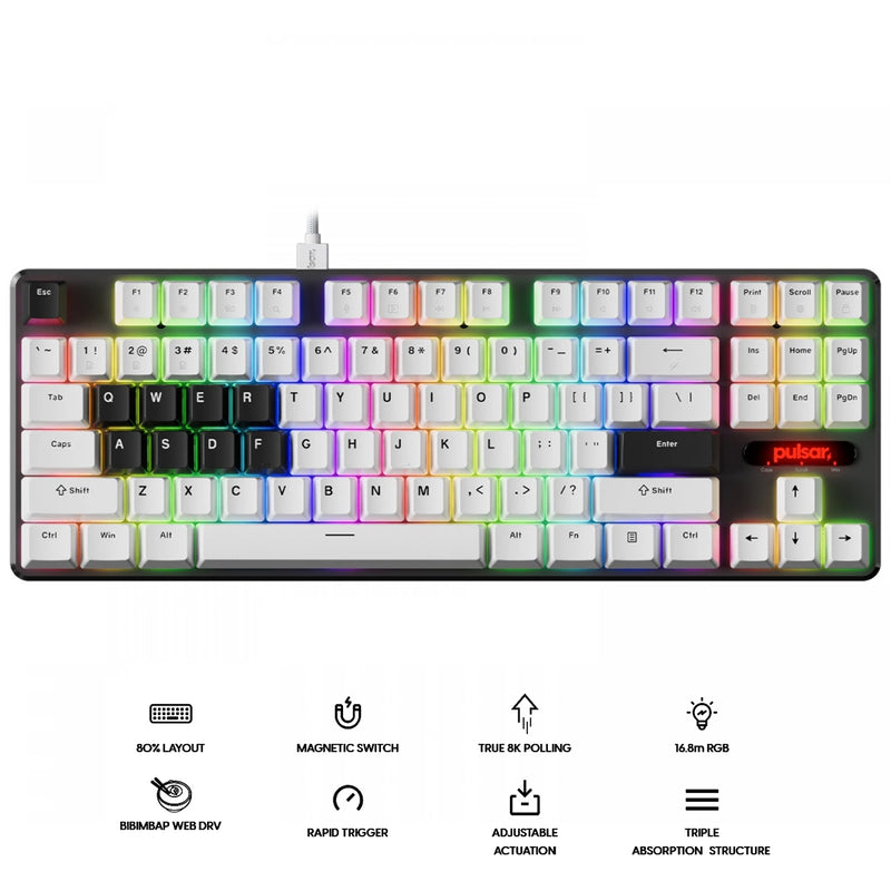 Pulsar PCMK 2 HE TKL ANSI Hall Effect Magnetic Gaming Keyboard (White) (PCMK2HE801W)