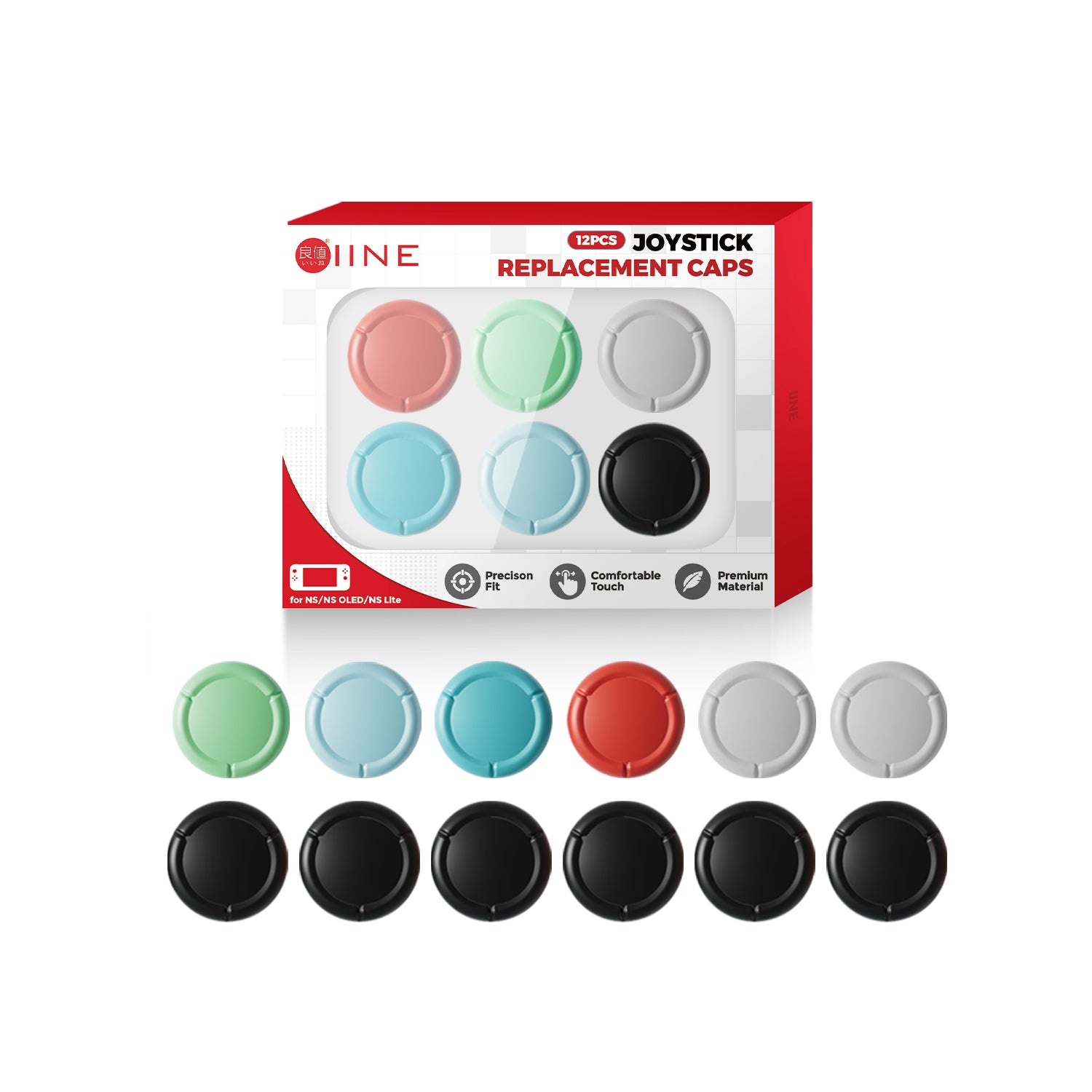 IINE Joystick Replacement Caps 12-pcs for Nintendo Switch / Nintendo Switch OLED