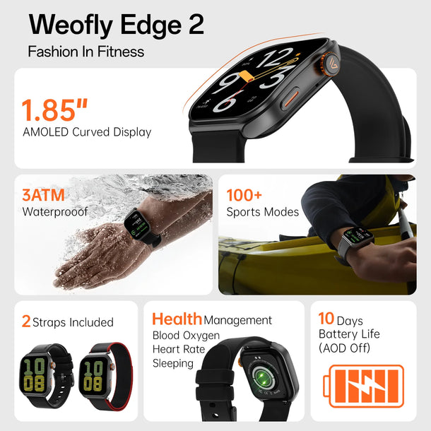 Weofly Edge 2 Smartwatch (Black, Gold, Silver) 