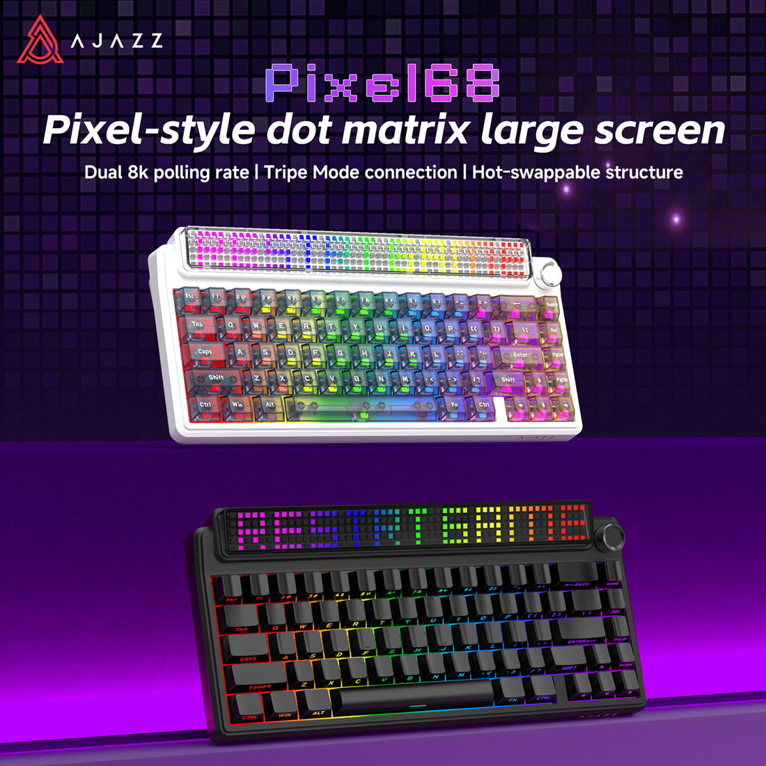 Ajazz Pixel68 Dot Matrix Large Screen RGB Tri-Mode Mechanical Keyboard
