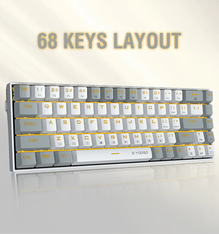 E-Yooso Z-686 Yellow Single Light 68 Keys Hot-Swappable Wired Mechanical Keyboard Grey/White