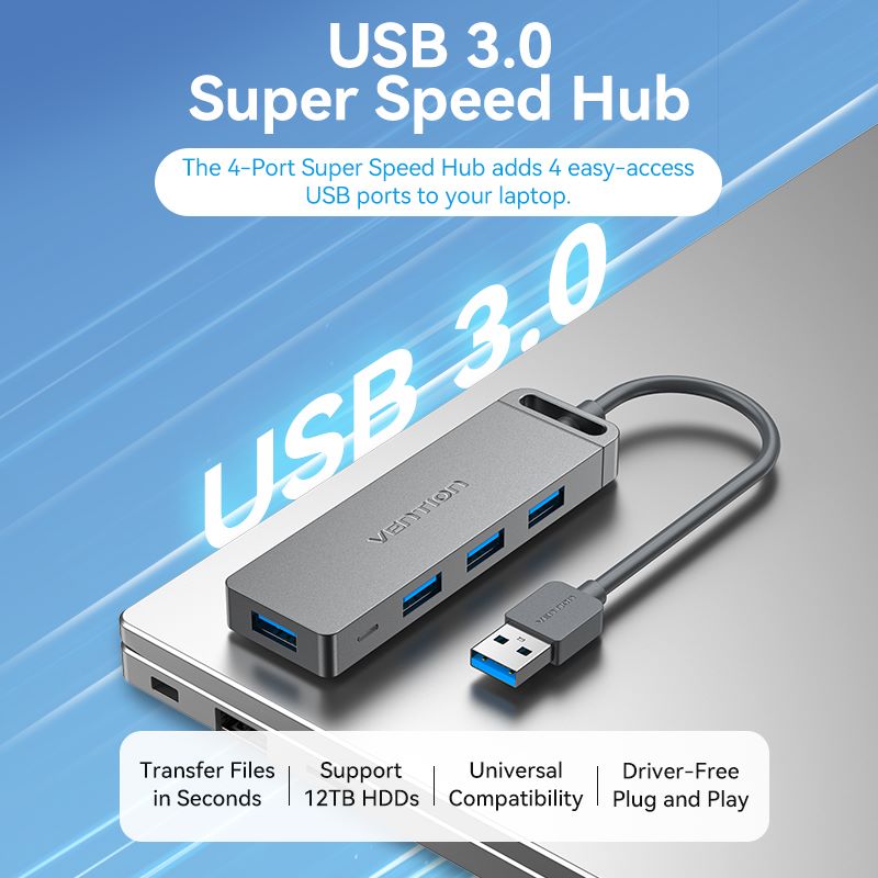 Vention 5-in-1 USB 3.0 Hub - USB-A to USB 3.0 x 4 + Micro-B - 0.15M (CHLBB)