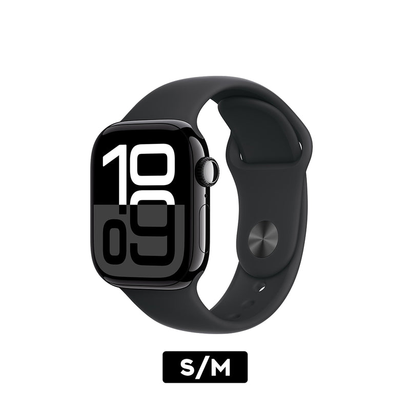 Apple Watch Series 10 GPS 42mm Aluminum Case with Black Sport Band - (Jet Black) (S/M, M/L) (MWWE3ZP/A, MWWF3ZP/A)