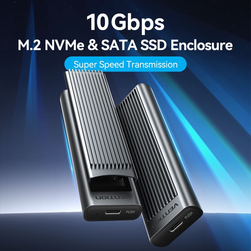 Vention M.2 NVMe & SATA SSD Enclosure (USB 3.2 Gen 2-C) with Heat Sink