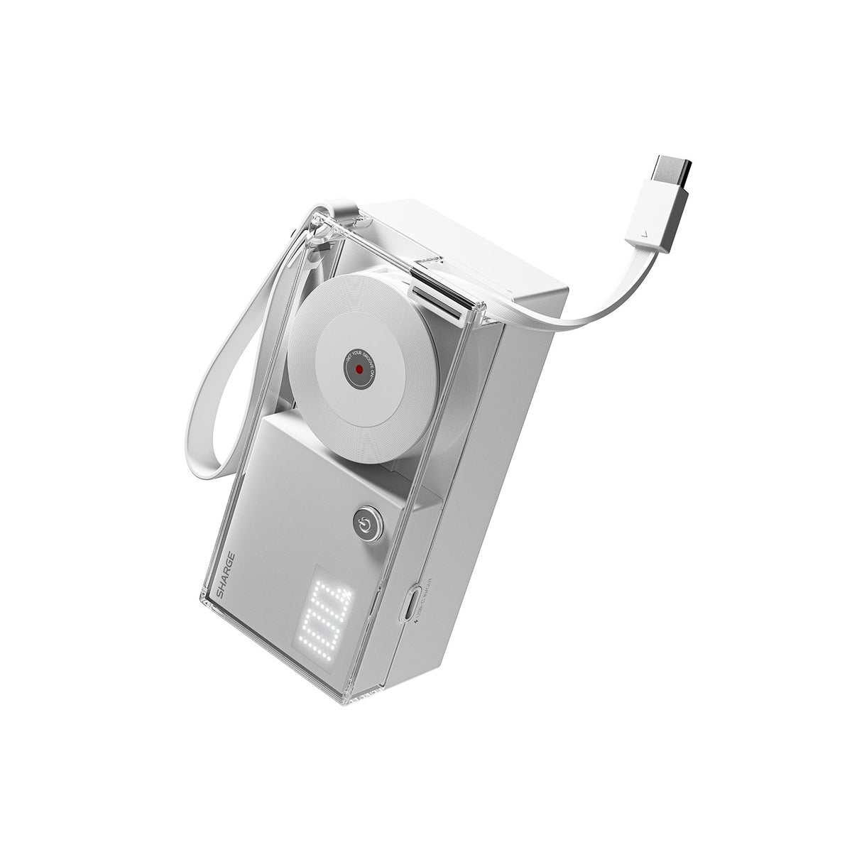 Sharge Retractable 3-in-1 Power Bank & Wall Charger 10000mAh 30W with Built-in USB-C Cable (White) (P7U)