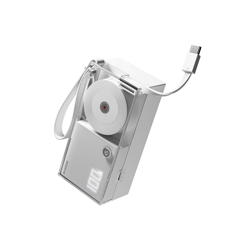 Sharge Retractable 3-in-1 Power Bank & Wall Charger 10000mAh 30W with Built-in USB-C Cable (White) (P7U)