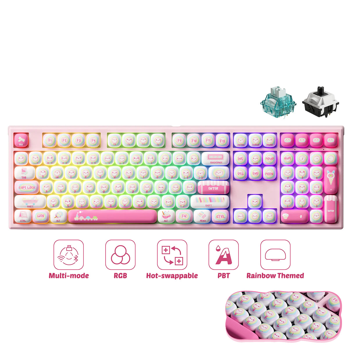 Akko x MonsGeek MG108B Rainbow Marshmallows Multi-Mode RGB Hot-Swappable Mechanical Keyboard